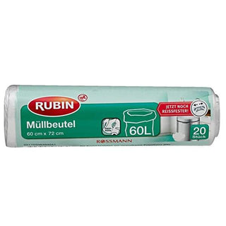 Rubin 60 Litre Trash Bags - 20 Count, 60x72 cm, Eco-Friendly & Durable Rubin 60L Trash Bags - Eco-Friendly & Durable Trash Bags, Rubin Trash Bags, 60 Litre Trash Bags, Eco-friendly Trash Bags, Durable Trash Bags, Household Essentials, Waste Management, Cleaning Supplies, Recycling, Sustainable Living