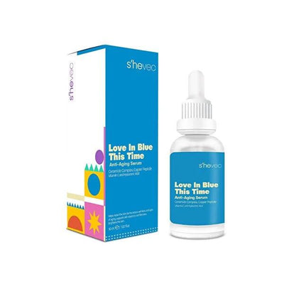 She Vec Love in Blue This Time Ceramide Serum for Face - Anti-Aging, Hydrating, Brightening Serum with Copper Peptide an