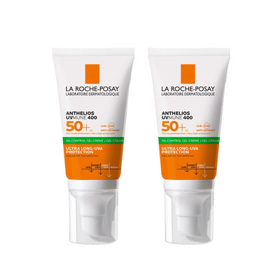 La Roche-Posay Anthelios UVMune400 SPF 50+ Oil Control Sunscreen - 2 x 50ml - UVA/UVB Protection for Oily, Acne-Prone Sk