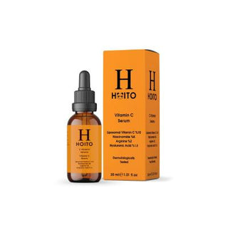 hoito c vitamin serum 30ml bottle, hoito c vitamin serum application on skin Hoito C Vitamin Serum - Brightening Formula | 30ml Hoito C Vitamin Serum - Brightening Formula | 30ml hoito, c-vitamin-serum, skin-care, brightening-serum, women, anti-aging, moisturizing, even-skin-tone, skincare-routine, ai-generated