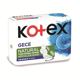 Kotex Natural Sanitary Pads Ultra Night - Hypoallergenic & Chlorine-Free, 100% Natural Cotton, 6 Count Kotex Natural Sanitary Pads - Hypoallergenic & Chlorine-Free natural sanitary pads, hypoallergenic menstrual products, chlorine-free sanitary pads, organic cotton sanitary pads, dermatologically tested menstrual products, women's health, menstrual care, eco-friendly products, sanitary pad, feminine hygiene