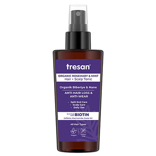 tresan rosemary mint hair tonic bottle, application of tresan hair tonic, ingredients of tresan hair tonic Tresan Rosemary & Mint Hair Tonic - Nourishing Formula for Hair Loss | 125 ml Tresan Rosemary & Mint Hair Tonic - Anti-Hair Loss 125 ml tresan, hair-tonic, rosemary-mint, anti-hair-loss, nourishing-hair-care, moisture-balance, easy-combing, daily-use, biotin, ai-generated