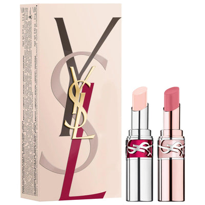 YSL Lip Gloss Stick & Tinted Lip Balm Gift Set: Hydrating Shine, Sheer Color, Moisturizing Lip Care - Hyaluronic Acid & 