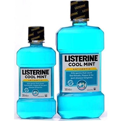 Listerine Cool Mint Antiseptic Mouthwash Set - 500ml & 250ml - Fresh Breath & Plaque Prevention