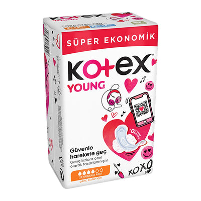 Kotex Young Super Absorbent Feminine Hygiene Pads - 22 Count Economic Pack - Comfort & Protection for Teens, Soft & Brea