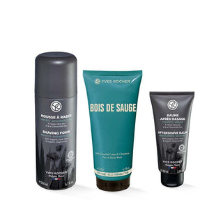 Bois de Sauge Luxury Shaving and Hair Care Set for Men - Sage Wood Scented Grooming Products with Shampoo, Shaving Foam, and Post-Shave Balm Bois de Sauge Men's Shaving & Hair Care Set - Luxury Grooming shaving set, men's grooming products, sage wood scented, shampoo and shaving foam set, post-shave balm, luxury grooming for men, grooming routine, men's personal care, coordinated grooming products, sage wood fragrance, luxurious grooming experience, shaving essentials, hair care for men