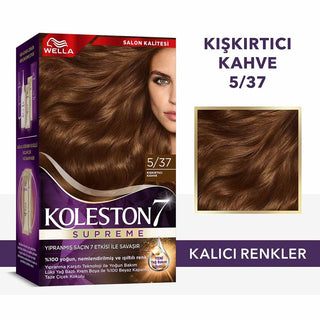 Wella Koleston Supreme Hair Color 5/37 packaging, luxurious hair color cream application, color activating cream for hair Wella Koleston Supreme Hair Color 5/37 - Luxurious Coffee Shade for Everyone Wella Koleston Supreme Hair Color 5/37 - Stunning Coffee wella, koleston-supreme, hair-color, stunning-coffee, beauty, women, men, hair-care, premium-color, ai-generated