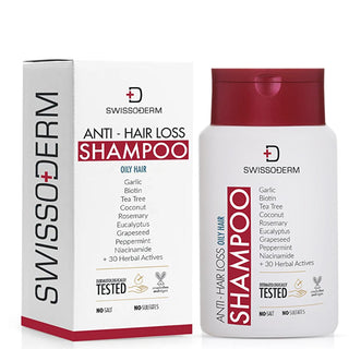 Swissoderm Anti-Hair Loss Shampoo for Oily Hair: Vegan & Cruelty-Free Treatment for Thinning Hair, Strengthens & Revitalizes - Dermatologist Tested Swissoderm Anti-Hair Loss Shampoo | Oily Hair Treatment anti hair loss shampoo, shampoo for oily hair, hair loss treatment, vegan shampoo, cruelty-free shampoo, dermatologically tested shampoo, shampoo for hair thinning, postpartum hair loss shampoo, Swissoderm shampoo, natural shampoo for oily hair, hair loss, oily hair, thinning hair, vegan hair care, cruelty-