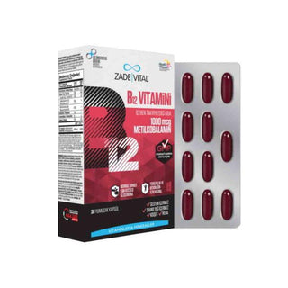 Zade Vital Vitamin B12 1000mcg - Enhance Energy & Nerve Function - 30 Easy-to-Swallow B12 Capsules - Vegan & Vegetarian Friendly Zade Vital B12: Boost Energy & Nerve Health - Vegan/Vegetarian Vitamin B12, B12 supplement, Vitamin B12 1000mcg, B12 capsules, Vitamin supplement, B12 for vegetarians, B12 for vegans, Energy supplement, B12, B12 vitamin, vitamin, energy, nerve health, vegan, vegetarian, supplement, health, wellness, fatigue, b12 deficiency, energy boost, vegan supplement, vegetarian supplement, ne
