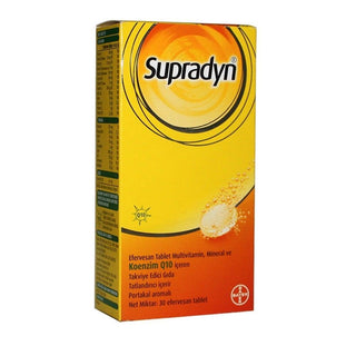 Supradyn Effervescent Multivitamin & Mineral Supplement with Coenzyme Q10 - 30 Tablets Supradyn Effervescent Multivitamin & Mineral Supplement Dietary Supplement, Multivitamin, Effervescent Tablet, Vitamin and Mineral Supplement, Coenzyme Q10 Supplement, Health Supplement, Wellness Product, Nutritional Support, Supradyn