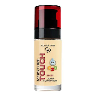 Golden Rose Moisture Touch Liquid Foundation SPF20 - Vegan, Buildable Coverage Golden Rose Liquid Foundation SPF20 - Vegan & Buildable liquid foundation, SPF20, vegan cosmetics, hyaluronic acid skincare, niacinamide benefits, buildable coverage foundation, moisturizing foundation, natural finish, everyday makeup, skincare infused makeup, Golden Rose cosmetics