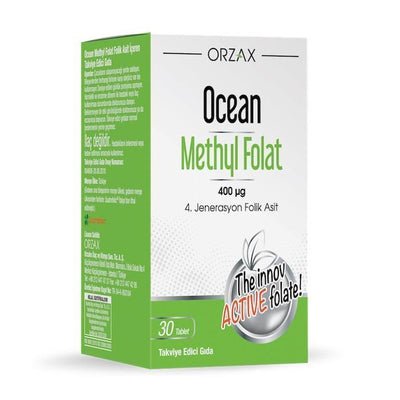 Ocean Methyl Folate Supplement - 400 mcg, 30 Tablets, Prenatal Support & Folate Deficiency Relief