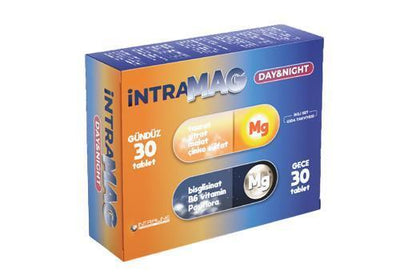 Intramag Day&Night Magnesium, Zinc, Vitamin B6 & Passiflora Supplement - 60 Tablets for Energy & Relaxation