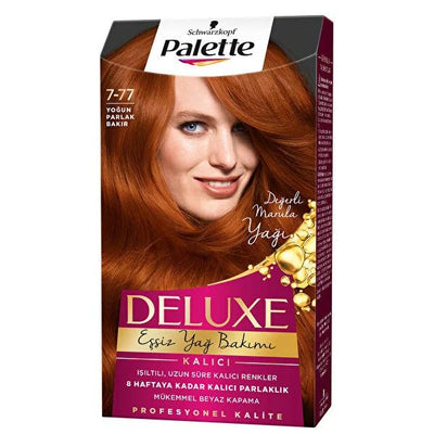Palette Deluxe Intense Copper Hair Dye 7-77: Permanent Color, Marula Oil Shine & Grey Coverage for Long-Lasting Radiant 