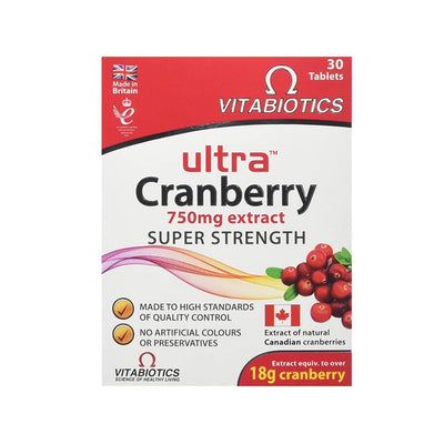Vitabiotics Ultra Cranberry 750mg: Natural UTI Prevention & Urinary Tract Health Dietary Supplement - 30 Easy-to-Swallow