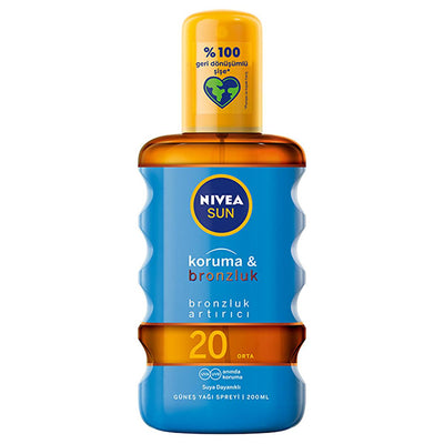 Nivea Sun SPF 20 Tanning Oil Spray: UVA/UVB Protection, Natural Bronzer, Water Resistant - Accelerate Your Tan Safely.