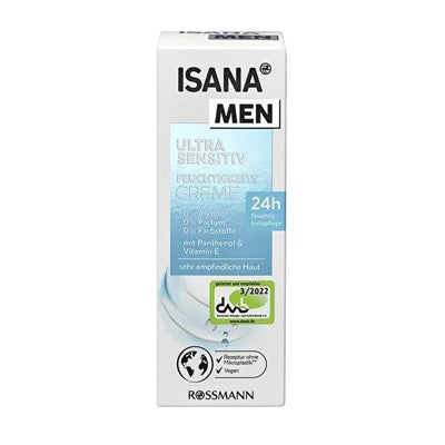Isana Men Ultra Sensitive Moisturizing Cream - Hydrating Face Cream for Men, Soothes Irritation, Vegan Skincare, 2.54 fl
