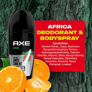 Axe Men's 48-Hour Protection Roll-On Deodorant with Africa Fragrance - Long Lasting Anti-Perspirant for Men Axe Men's 48-Hour Roll-On Deodorant - Africa Fragrance men's roll-on deodorant, 48-hour sweat protection, Axe Africa fragrance, long-lasting deodorant, male grooming products, anti-perspirant, personal care, hygiene products, vanilya fragrance, mandalina notes, quick drying deodorant