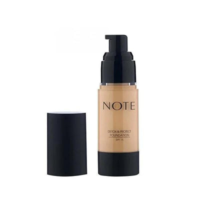 Note Detox & Protect Foundation Makeup - 03 Medium Beige, Antioxidant & Skin Protecting, Natural Satin Finish, Medium Co