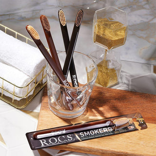 Rocs Stain Removal Toothbrush for Smokers, Coffee & Tea Drinkers - Whitening, Angled Head, Elastic Bristles Rocs Stain Removal Toothbrush - Whiten Teeth From Coffee & Smoking stain removal toothbrush, smokers toothbrush, coffee stain toothbrush, tea stain toothbrush, teeth whitening toothbrush, toothbrush for smokers, toothbrush for coffee drinkers, elastic bristle toothbrush, angled toothbrush head, TPE elastomer toothbrush, toothbrush, stain removal, smokers, coffee drinkers, tea drinkers, teeth whitening