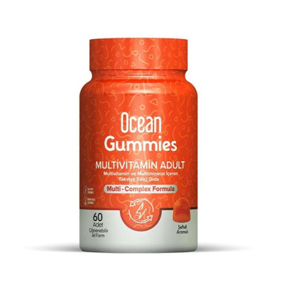 Ocean Gummies Adult Multivitamin - 60 Chewable Gummies - Peach Flavor, Vitamin C, B Complex & Zinc for Immune Support & 