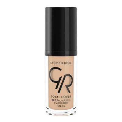 Golden Rose Total Cover: 2-in-1 Full Coverage Foundation & Concealer - Lightweight, Oil-Free Formula with Vitamin E & SP