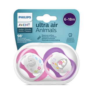 Philips Avent Ultra Air Animals 6-18m Pink Pacifier Set of 2
