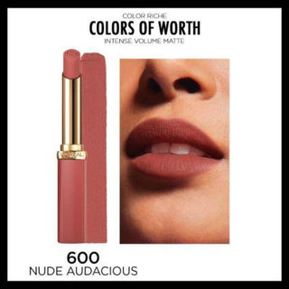Loreal Paris Color Riche Colors Of Worth Intense Volume Matte Lipstick - 600 Nude Audacious, Long-Lasting Hyaluronic Acid Lip Color Loreal Paris Color Riche Matte Lipstick - Long-Lasting & Moisturizing Loreal Paris Color Riche, Matte Lipstick, Hyaluronic Acid Lipstick, Long-lasting Lip Color, Nude Lipstick, Lip Color, Cosmetics, Makeup, Beauty Products, Moisturizing Lipstick, Matte Finish Lipstick, Lip Care