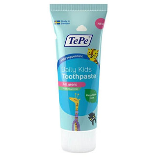 TePe Daily Kids Children's Toothpaste - Gentle, Fluoride Toothpaste for Kids Aged 3-6 Years TePe Daily Kids Toothpaste for Children Aged 3-6 children's toothpaste, fluoride toothpaste, sodium lauryl sulfate free toothpaste, kids oral care, gentle toothpaste for kids, oral hygiene for children, kids dental care, mint flavor toothpaste, fluoride for kids