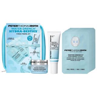 Water Drench: Travel Skincare Set - Hyaluronic Acid Hydration, SPF 45 Sunscreen, Eye Patches for Puffiness, Perfect On-the-Go! Water Drench Travel Skincare: Hyaluronic Acid & SPF 45 - Hydration travel skincare set, hyaluronic acid moisturizer, SPF 45 moisturizer, eye patches for puffiness, hydration skincare kit, broad spectrum sunscreen, travel size skincare, Water Drench skincare, hyaluronic cloud cream, skincare value set, skincare set, hyaluronic acid, SPF 45, eye patches, hydration, broad spectrum, tra