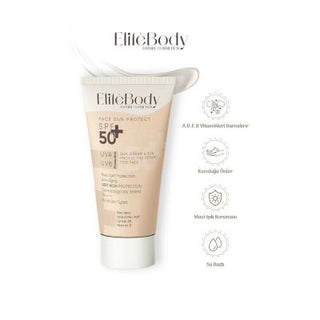 elitebody sunscreen spf 50+ bottle, elitebody sunscreen application EliteBody Sunscreen SPF 50+ - Lightweight Formula | 50 ml EliteBody Sunscreen SPF 50+ | 50 ml elitebody, sunscreen, spf-50, face-sunscreen, lightweight, moisturizing, uv-protection, water-based, anti-aging, ai-generated