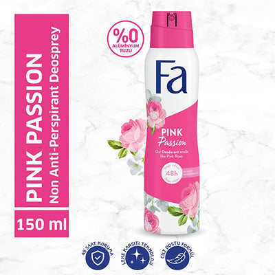 Fa Pink Passion Women's Deodorant Spray - Long Lasting Floral Freshness, Anti-White Stain Formula, 5.07 fl oz