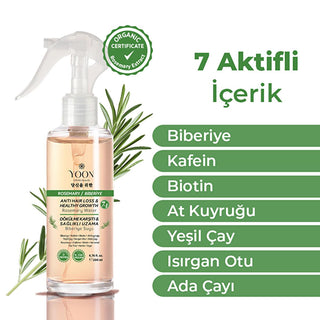 yoon rosemary hair growth spray bottle, roseary hair care solution with active ingredients Yoon Rosemary Hair Growth Spray - 7 Active Ingredients for Thicker, Shinier Hair | 200 ml Yoon Rosemary Hair Growth Spray | 200 ml yoon, hair-growth, rosemary-spray, hair-care, thicker-hair, shiny-hair, hair-loss-treatment, scalp-care, natural-oils, ai-generated