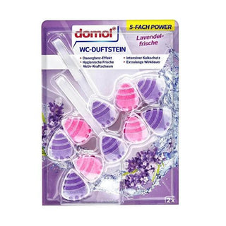 Domol Toilet Block with Lavender Scent - Freshens Bathroom, Eliminates Odors - 2 x 55g Domol Toilet Block Lavender Scent - Freshens & Cleans Toilet block, Lavender scent, Domol toilet freshener, Bathroom freshness, Toilet cleaning, Fresh bathroom, Odor eliminator, Toilet hygiene, Bathroom ambiance, Cleaning solution, Lavender fragrance, Toilet maintenance