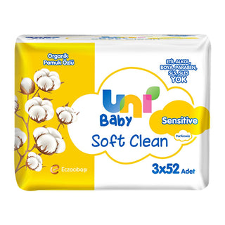 uni baby organic sensitive wipes front view, uni baby organic wipes packaging, uni baby wipes with organic cotton Uni Baby Organic Cotton Soft Clean Sensitive Wet Wipes - Gentle Care for Babies | 3 Pack of 52 Wipes Uni Baby Organic Sensitive Wipes | Safe for Babies baby-wipes, organic-cotton, sensitive-skin, hypoallergenic, ethanol-free, unscented, baby-care, parenting, caregivers, ai-generated