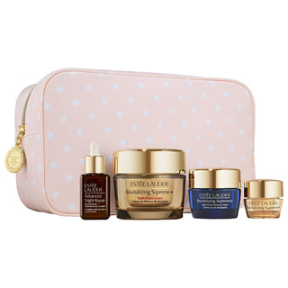 Estée Lauder Revitalizing Supreme+ Skincare Set with Ladurée Bag: Anti-Aging, Wrinkle Reduction, Firming, Hydration, Youthful Radiance Estée Lauder Skincare Set: Anti-Aging, Wrinkle Reduction skincare set, anti-aging skincare, wrinkle reduction, firming moisturizer, night serum, eye cream for dark circles, Estee Lauder skincare, hydration skincare, youth power creme, Ladurée cosmetic bag, skincare, anti-aging, wrinkle cream, firming cream, night serum, eye cream, dark circles, hydration, youth power, Laduré