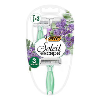 Bic Women's Razors - Soleil Escape 3-Blade Disposable Razors for Women with Lavender & Eucalyptus Scent Bic Women's Razors - 3-Blade Disposable with Lavender & Eucalyptus Women's Razors, Spa-inspired Shaving, Sensitive Skin Shaving, Disposable Razors for Women, Scented Shaving Products, Lavender Shaving Products, Eucalyptus Scented Razors, Comfortable Shaving, Smooth Shaving Experience, Personal Care, Shaving Essentials, Women's Grooming, Bic Razors