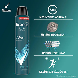Rexona Men Xtra Cool Antiperspirant Deodorant Spray - 72 Hour Protection, Long-lasting Freshness for Active Men
