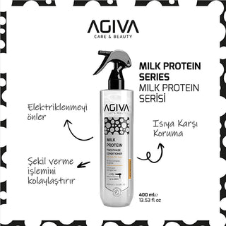 Agiva Milk Protein & Amino Acid Heat Protectant Spray: Detangle, Repair & Shield Hair While Styling - Fön Suyu, 13.53 fl oz Agiva Heat Protectant Spray: Protect & Repair Hair While Styling heat protectant spray, hair detangler, amino acid hair treatment, milk protein hair serum, heat styling protection, hair repair spray, fön suyu, hair styling product, heat protectant, argentine hair treatment, hair styling, heat protection, detangling spray, hair repair, milk protein, amino complex, arginine, dual-phase f