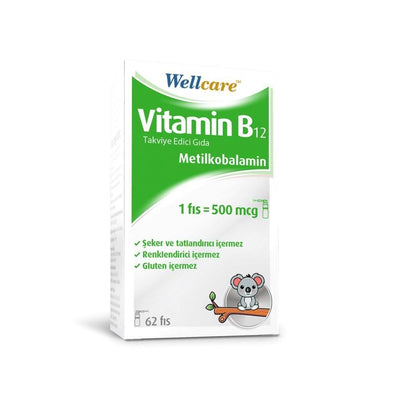 Wellcare Vitamin B12 500 mcg Spray 62 Puffs - Methylcobalamin Supplement for Adults and Children