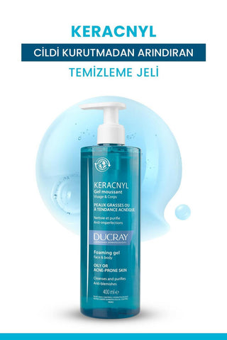 Ducray Keracnyl Cleansing Gel for Acne-Prone Skin - Gentle, Non-Drying, Myrtacine Enriched - 13.53 fl oz