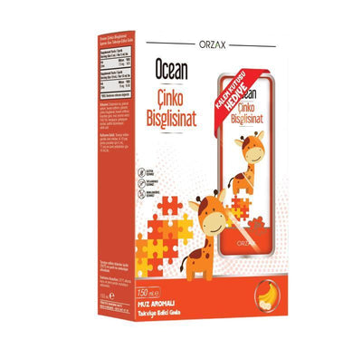 Ocean Zinc Supplement Syrup - Banana Flavored - Highly Absorbable Zinc Bisglycinate for Children - 150ml - Support Immun