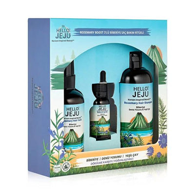 Hello Jeju Rosemary Hair Care Set: Anti-Hair Loss Shampoo, Thickening Tonic & Oil - Strengthens Hair, Seaweed & Green Te