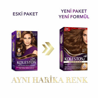 Wella Koleston Supreme Hair Color 5/37 packaging, luxurious hair color cream application, color activating cream for hair Wella Koleston Supreme Hair Color 5/37 - Luxurious Coffee Shade for Everyone Wella Koleston Supreme Hair Color 5/37 - Stunning Coffee wella, koleston-supreme, hair-color, stunning-coffee, beauty, women, men, hair-care, premium-color, ai-generated