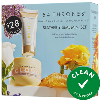 54 Thrones Slather + Seal Mini Set - Hydrating Body Moisturizer with Peptides & Hyaluronic Acid for Dry Skin 54 Thrones Slather + Seal Mini Set - Hydrating Body Moisturizer Body Moisturizer, Dry Skin Treatment, Skincare Set, Hydrating Body Cream, Natural Skincare Products, Peptides, Hyaluronic Acid, Resurrection Plant, Travel-friendly, Ugandan Vanilla, Ethiopian Honey, Skincare for Dryness, Skincare for Dullness, Skincare for Loss of Firmness, Clean at Sephora