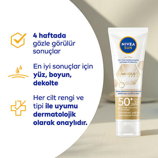 Nivea Sun Luminous630 SPF 50 Face Sunscreen: Reduce Dark Spots, Anti-Aging, Hyaluronic Acid - Daily Sun Protection Cream Nivea Sun Luminous630 SPF50: Dark Spot Correcting Face Sunscreen sunscreen face cream, SPF 50 sunscreen, dark spot sunscreen, hyaluronic acid sunscreen, anti-aging sunscreen, sun protection face cream, Nivea sunscreen, sunscreen for dark spots, face sunscreen for daily use, Luminous630 sunscreen, sunscreen, face cream, SPF 50, dark spots, hyaluronic acid, anti-aging, sun protection, Nivea