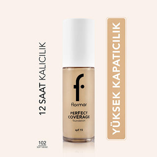 Flormar Perfect Coverage Foundation - Soft Beige (102) - Long-Lasting, SPF 15 Flormar Perfect Coverage Foundation - Soft Beige, SPF 15 Foundation Makeup, Long-lasting Makeup, Flormar Perfect Coverage Foundation, Soft Beige Foundation Shade, SPF 15 Makeup, Natural Ingredients in Makeup, Suitable for All Skin Types Makeup, Makeup for Dry Skin, Makeup for Oily Skin, Makeup for Combination Skin, Makeup for Sensitive Skin, Almond Oil Makeup, Olive Oil Makeup, Long-lasting Foundation, Everyday Makeup, Natural-Loo
