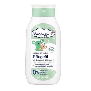 Babydream Baby Care Oil for Sensitive Skin - Fragrance-Free, Vegan, 8.45 fl oz Babydream Baby Care Oil - Gentle, Fragrance-Free, Vegan baby care oil, sensitive skin care, fragrance-free baby oil, vegan baby products, dermatologically tested baby care, natural baby products, shea nut oil, rosehip seed oil, Vitamin E baby care, gentle baby skin care, hypoallergenic baby oil, chemical-free baby products