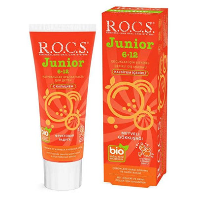Rocs Children's Toothpaste Fruit Rainbow: Fluoride & SLS-Free Cavity Protection for Ages 6-12, Natural & Safe Kids' Dent