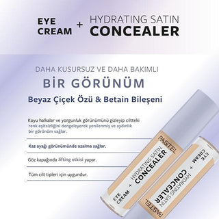 Pastel Makeup Eye Cream + Hydrating Concealer: Brighten, Cover Dark Circles & Hydrate - Long Lasting Satin Finish for Tired Eyes Pastel Makeup Eye Cream + Concealer: Banish Dark Circles! eye cream, hydrating concealer, dark circle concealer, brightening eye cream, eye cream for dark circles, satin finish concealer, long lasting concealer, hydrating eye cream for dry skin, eye bag treatment, concealer for tired eyes, concealer, dark circles, eye cream, hydration, white flower extract, betaine, high coverage,